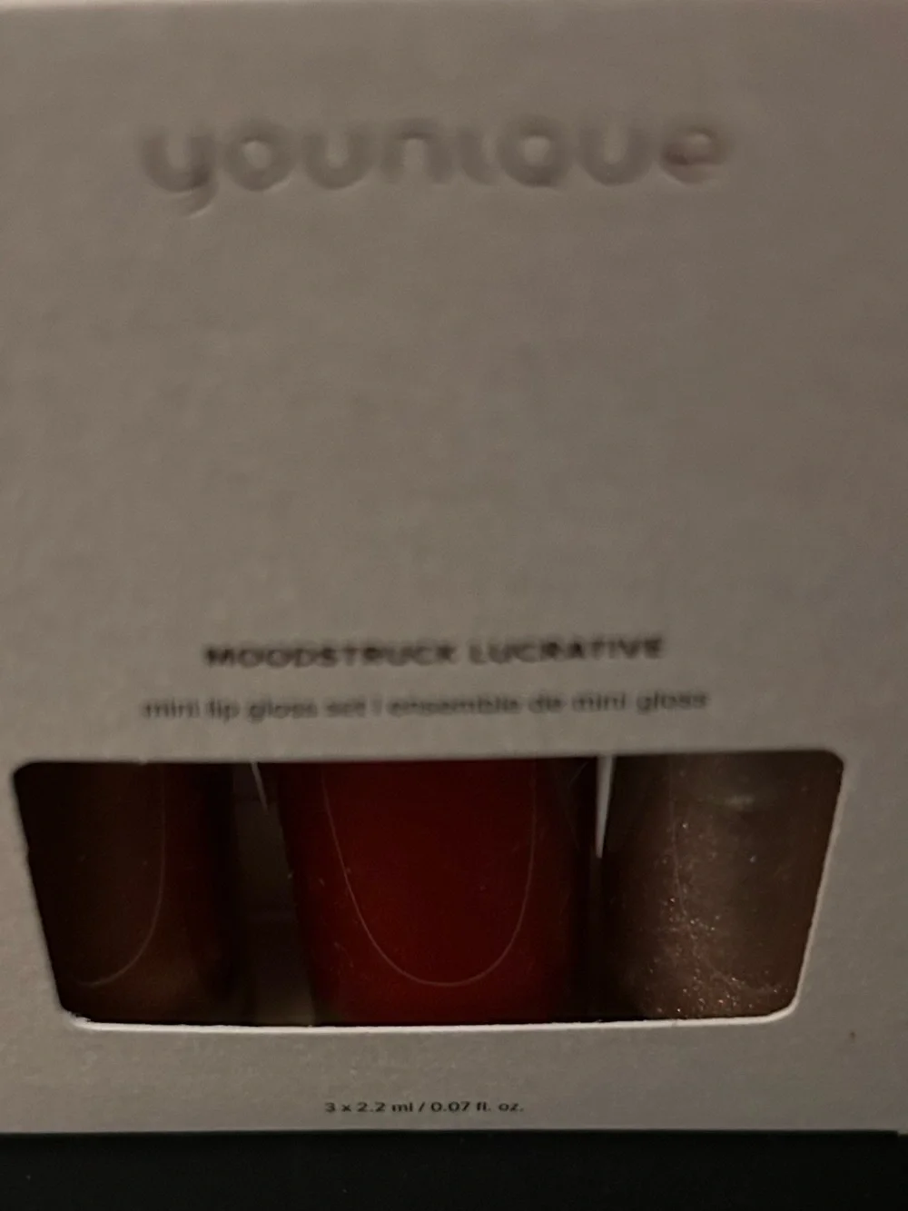 Younique Moodstruck Lucrative Mini Lip Gloss Trio Brown, Red, Gold